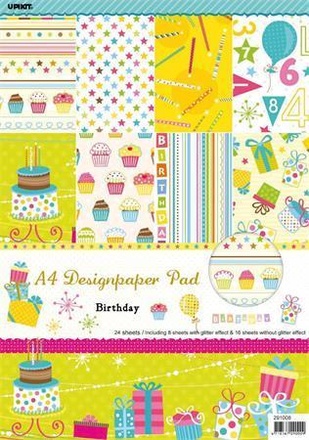 Papírenské zboží - Vzorovaný karton Scrapbooking, A4, narozeninový motiv